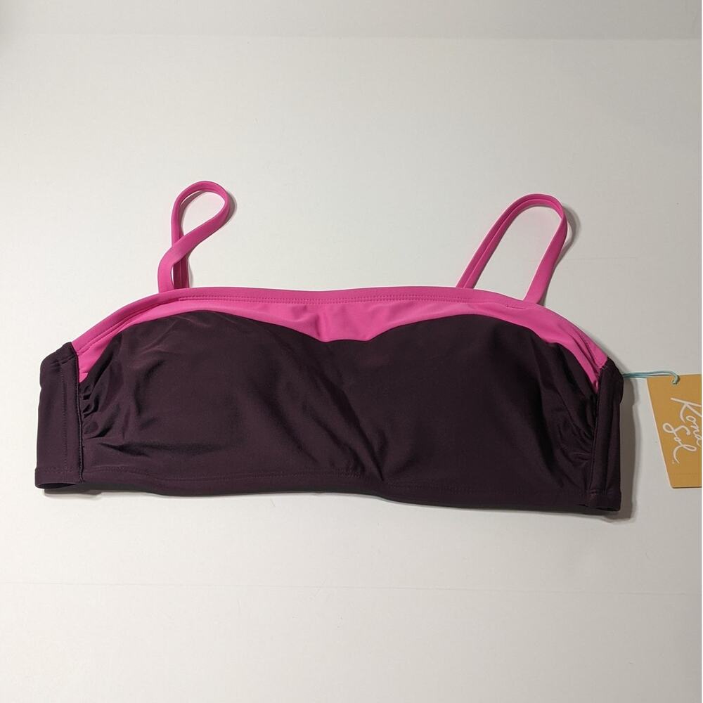 Kona Sol Bandeau Bikini Top Women's Colorblock Pink Burgundy L 12-14‎ Removable